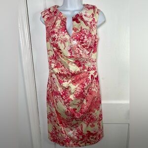 Adrianna Papell Pink and Cream Floral Midi Dress Flaw on inside not noticable